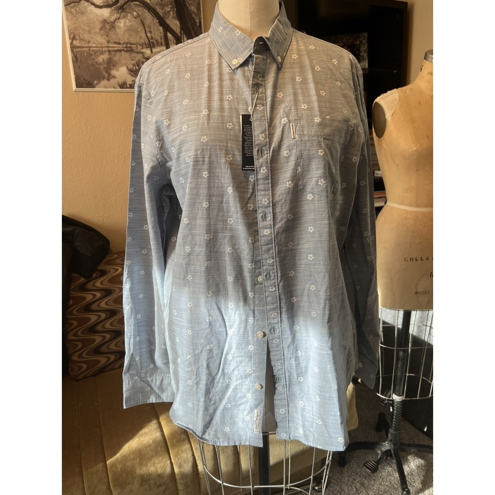 Original Penguin Men's Button Shirt Long Sleeve Classic Sz XL Blue Floral Cotton